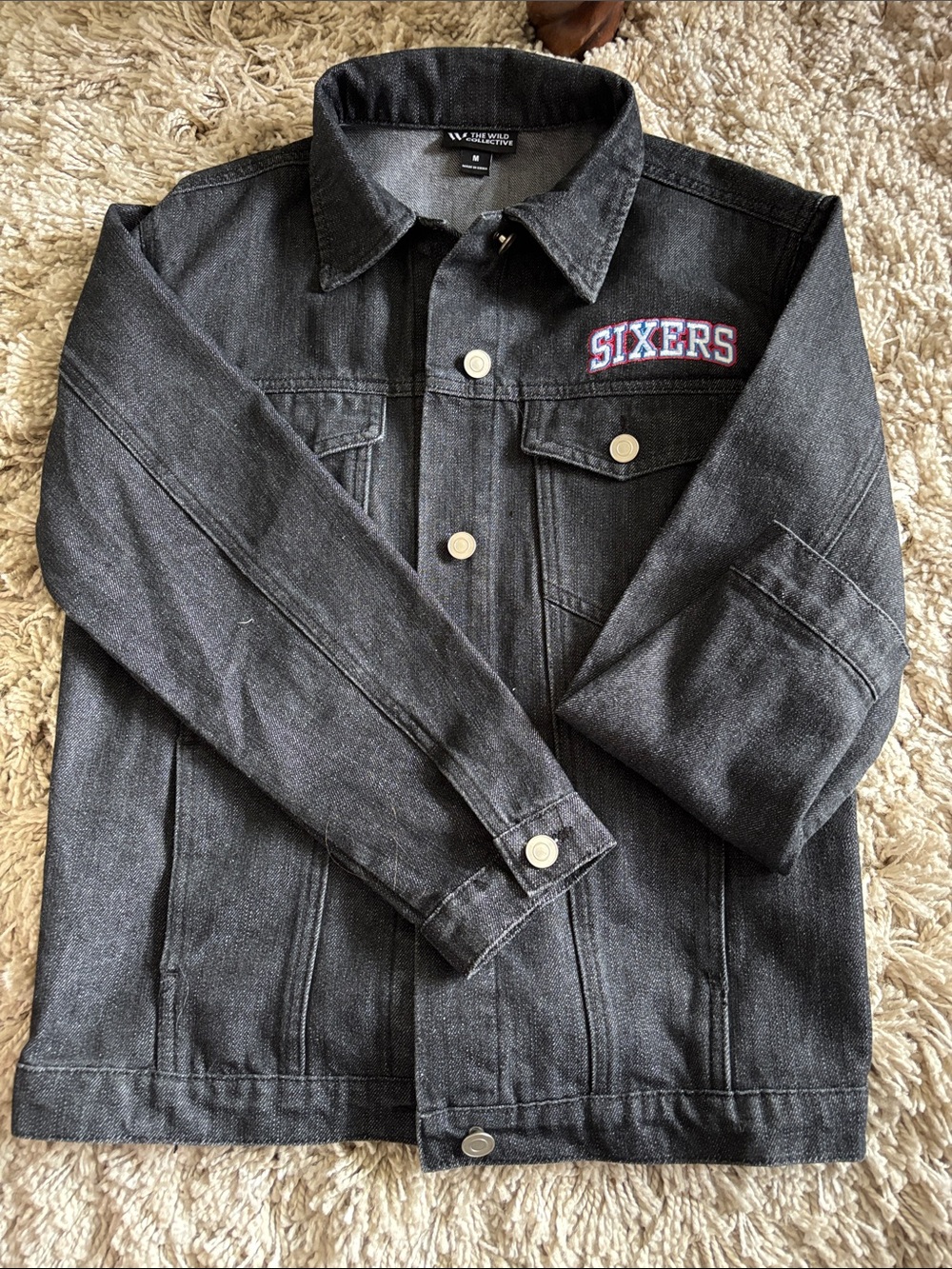 Mitchell & Ness Black Denim Jacket with SIXERS Patch